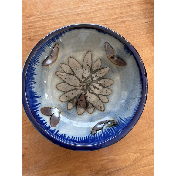 Large Signed Studio Art Pottery Bowl Sihuax Dated 2004 Blue 10
